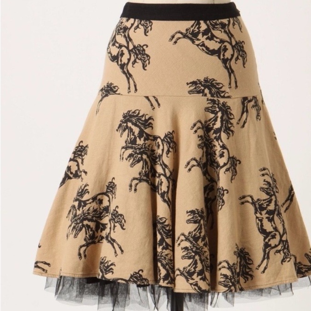 Circle Skirt with Black Horse Print - Beige